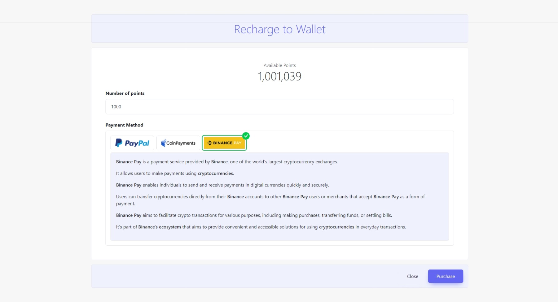 Recharge Page